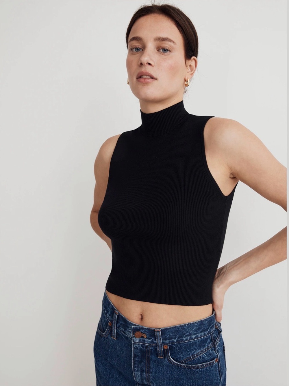 Madewell Signature Knit Mockneck Sweater Tank in True Black Size Medium